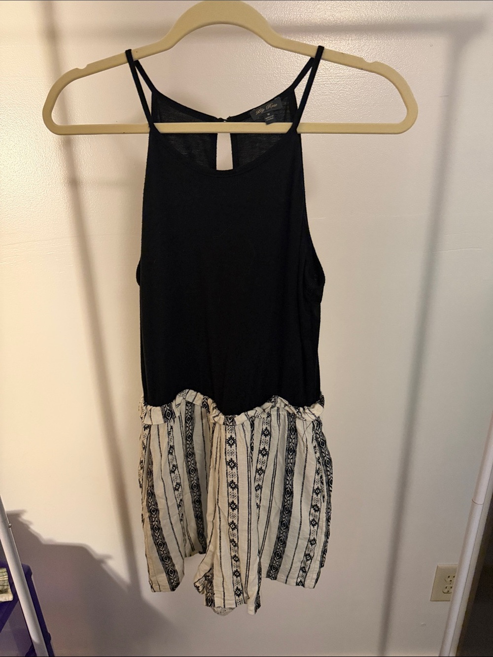 Lily Rose Black and Ivory Striped Romper